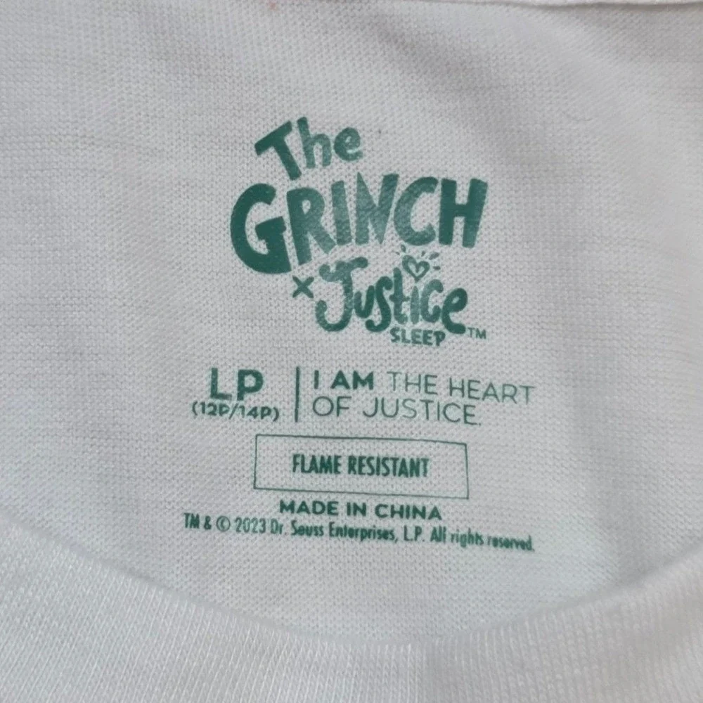 Justice Sleep The Grinch Long Sleeve Pajama Top White Black Girls Large Plus 12P